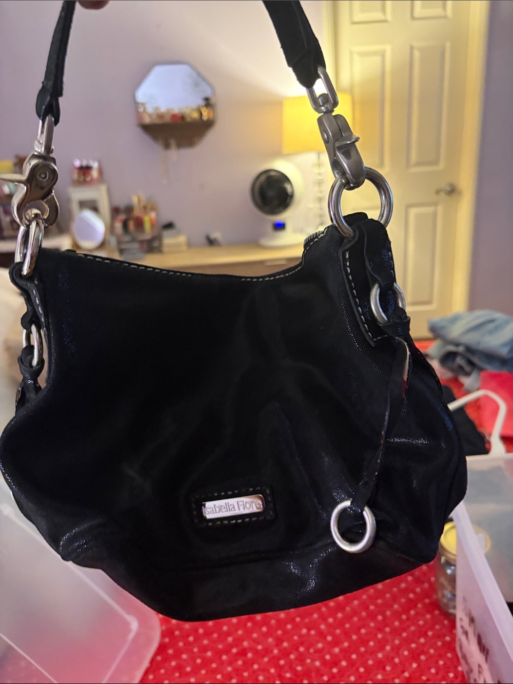 VINTAGE:Isabella Fiore Black Shoulder Bag with Silver Hardware
